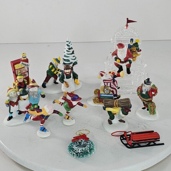 Department 56 H.V. Series Christmas Village Figures Elves Santa Man Lot of 12